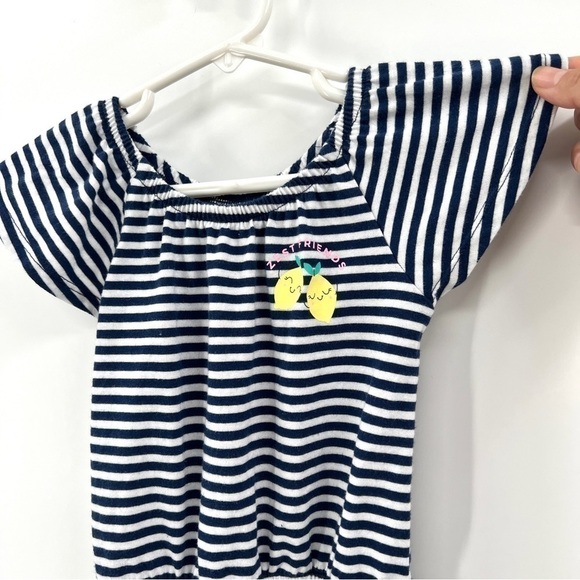 JUMPING BEANS Kid's Blue & White Stripe Lemon Print Casual Romper Size 4T - Picture 2 of 10